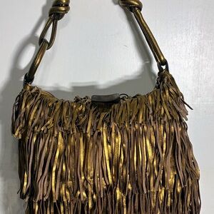 Sequoia gold and brown suede shoulder bag lots of fringes super excellent cond